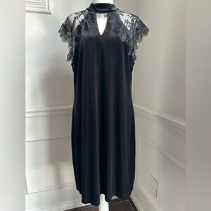 White House Black Market Black Velvet and Lace Cocktail Dress, Size 12